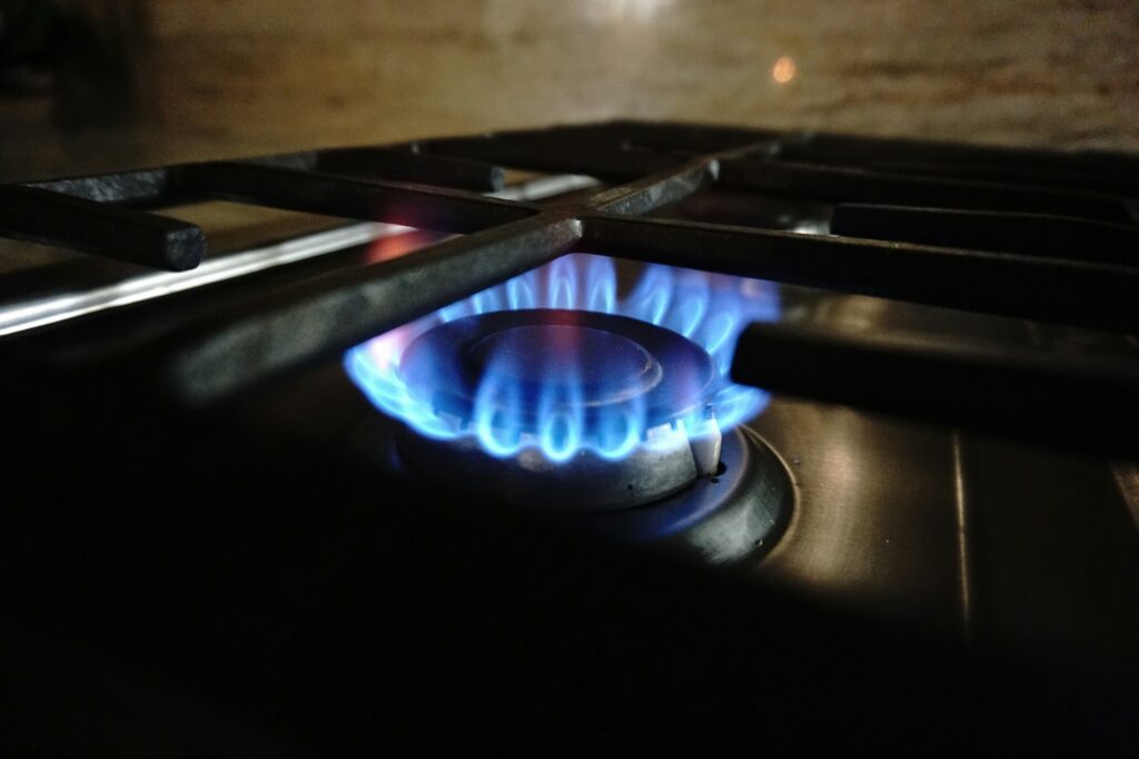 Blue flame on a gas stove burner
